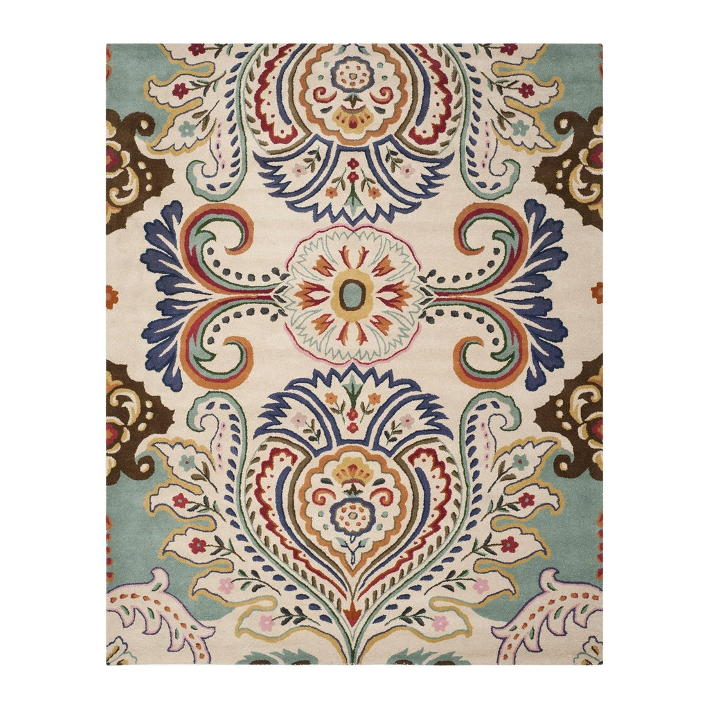 SAFAVIEH Area Rug 8x10 - Bella Collection - Large - Ivory & Teal, Handmade Wool, Boho Design, Ideal for Living Room, Bedroom, Office, Dining Space (BEL118A)