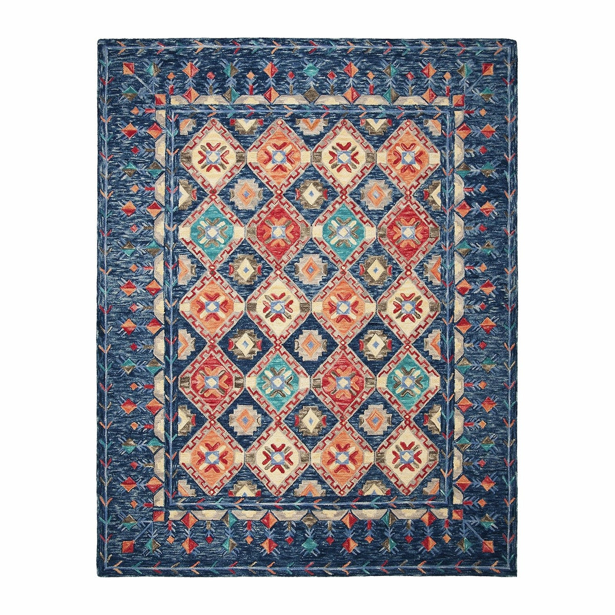 SAFAVIEH Aspen Collection X-Large Area Rug - 11' x 15', Navy & Orange, Handmade Boho Wool, Ideal for High Traffic Areas in Living Room, Bedroom (APN515N)