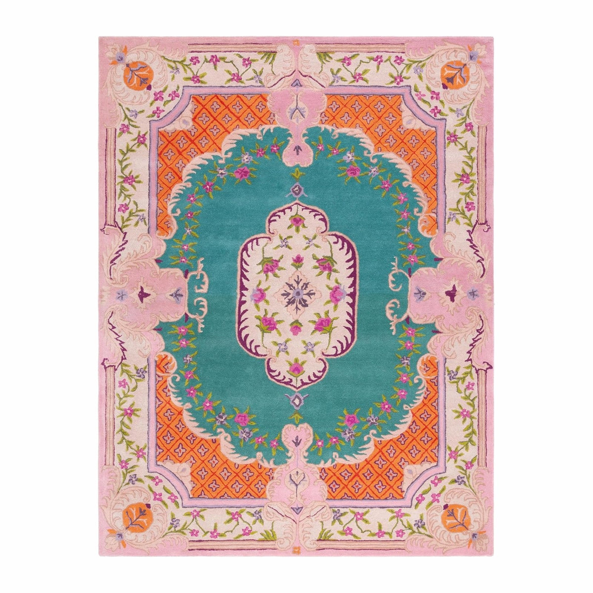 SAFAVIEH Bellagio Collection Area Rug - 10' x 14', Blue & Pink, Handmade Medallion Wool, Ideal for High Traffic Areas in Living Room, Bedroom (BLG535M)