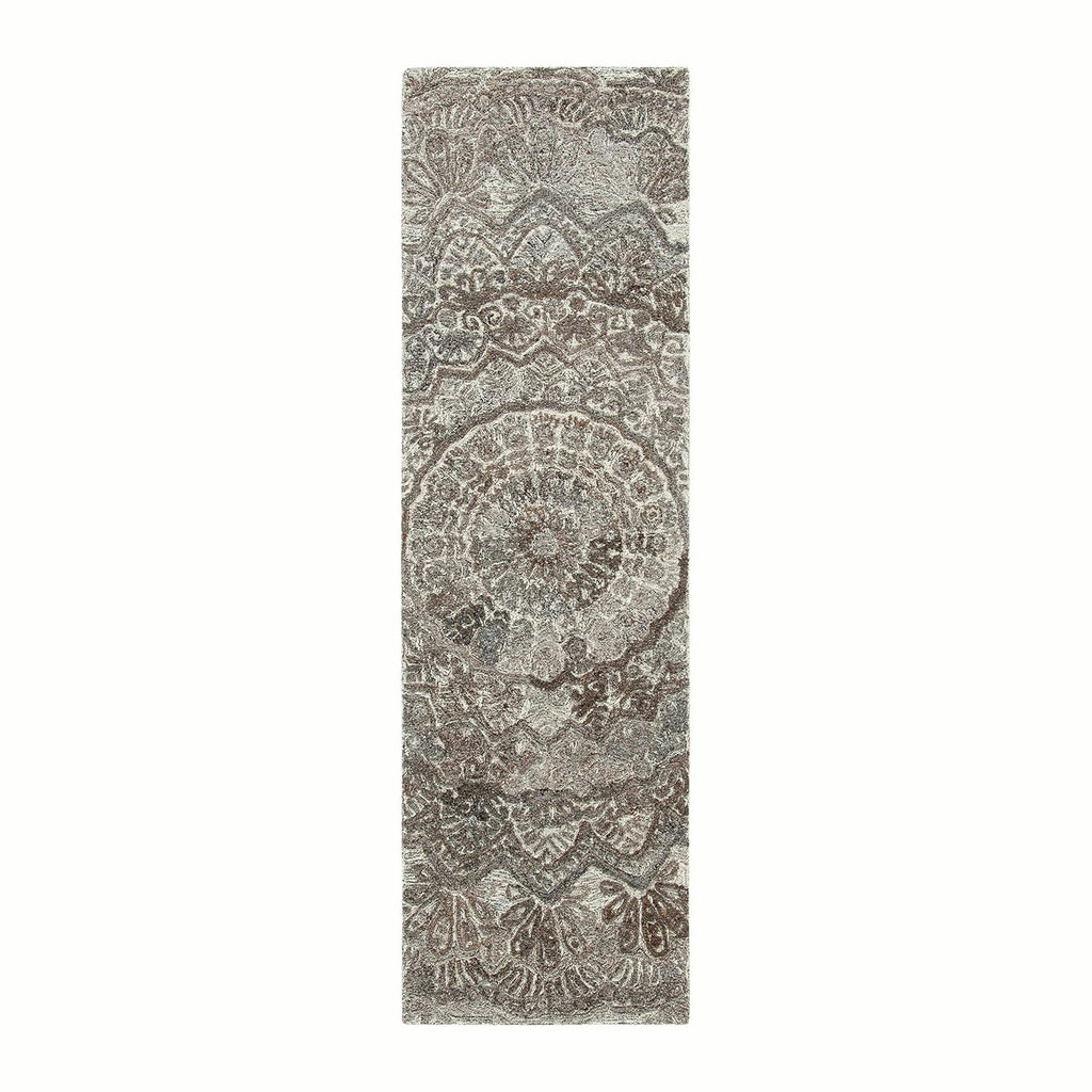 SAFAVIEH Marquee Collection Runner Rug - 2'3" x 8', Grey & Ivory, Handmade Mandala Medallion Wool, Ideal for High Traffic Areas in Living Room, Bedroom (MRQ110C)