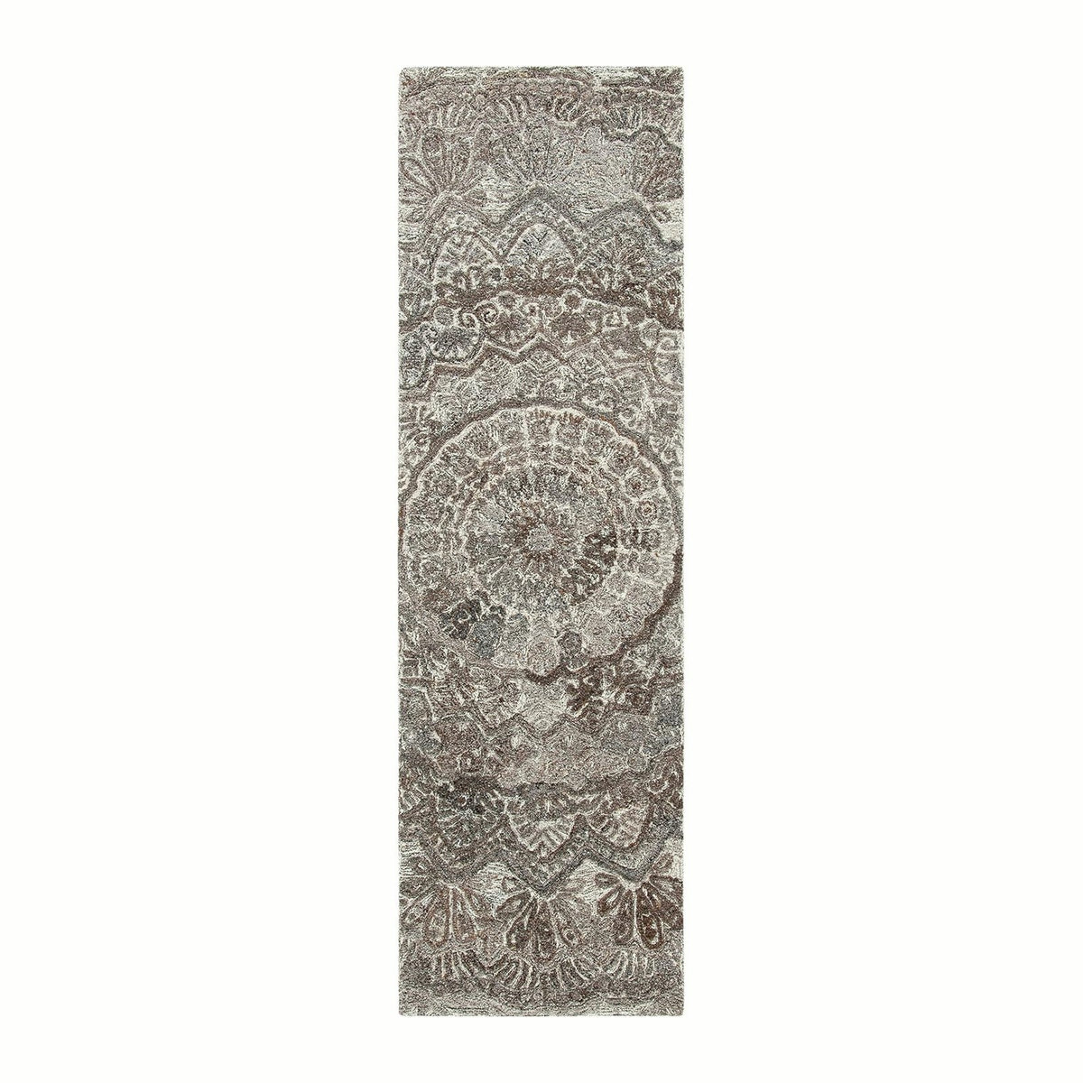 SAFAVIEH Marquee Collection Runner Rug - 2'3" x 8', Grey & Ivory, Handmade Mandala Medallion Wool, Ideal for High Traffic Areas in Living Room, Bedroom (MRQ110C)