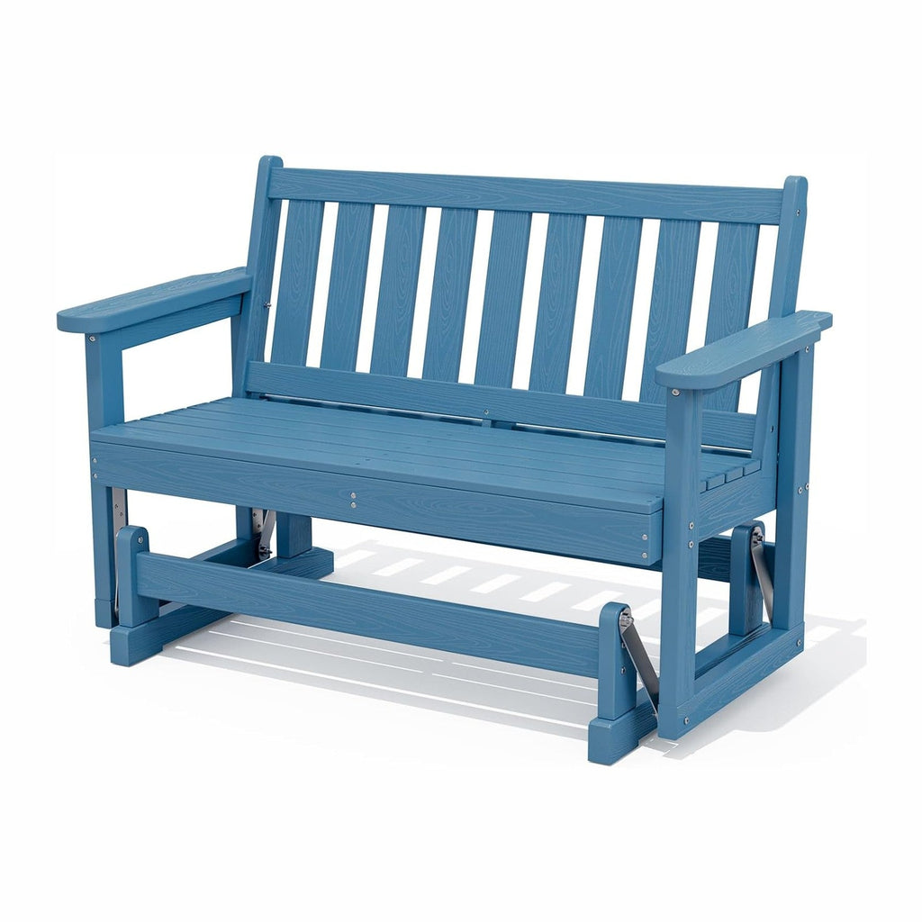 SERWALL 2 Person Patio Glider Bench, HDPE All Weather Swinging Bench, Navy