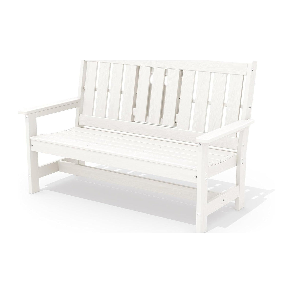 SERWALL HDPE Outdoor Bench with Cup Holder Oversized 58" Porch Bench, White
