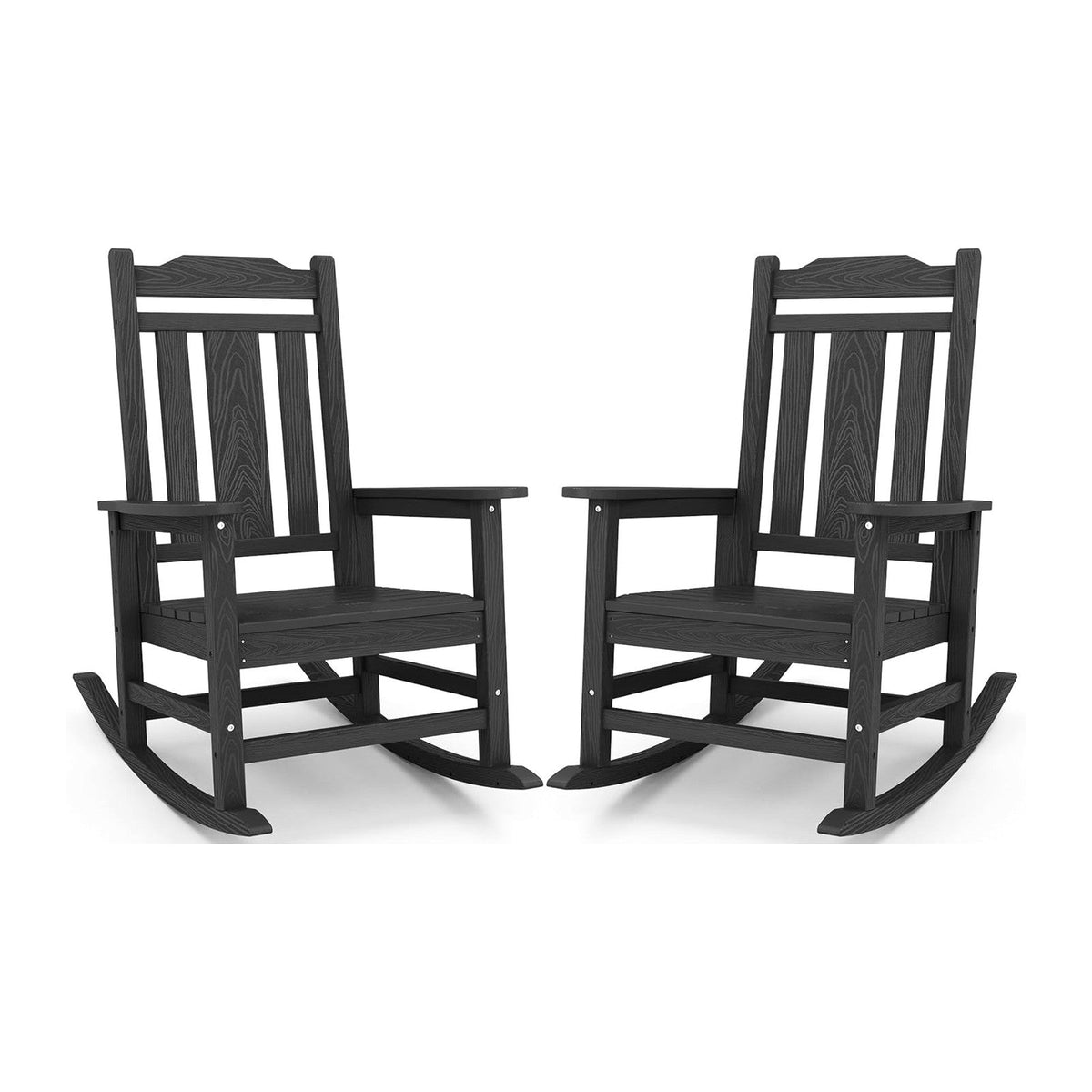 SERWALL HDPE Oversized Outdoor Rocking Chairs Set of 2, Patio Rocker, Black