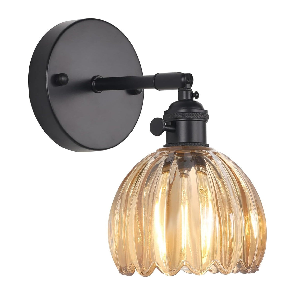 Shenmoyl Vintage Wall Sconce with Amber Tulip Glass Lampshade 180 Degree Adjustable Black Sconce Hradwired Modern Wall Lighting Fixture with Switch for Bedside Bedroom Doorway