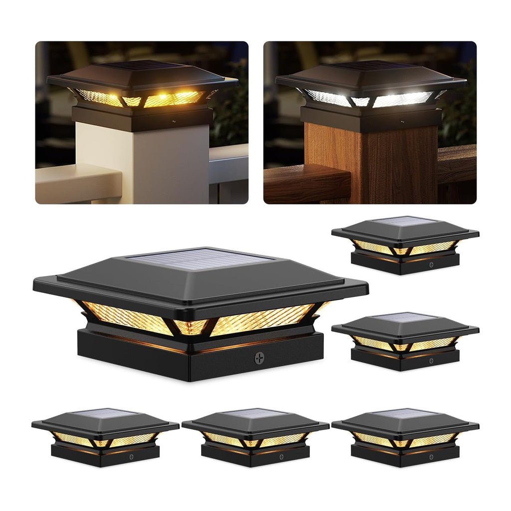 SIEDiNLAR 4x4 Solar Post Cap Lights Outdoor 16 LEDs 2 Modes, 6 Pack, Black