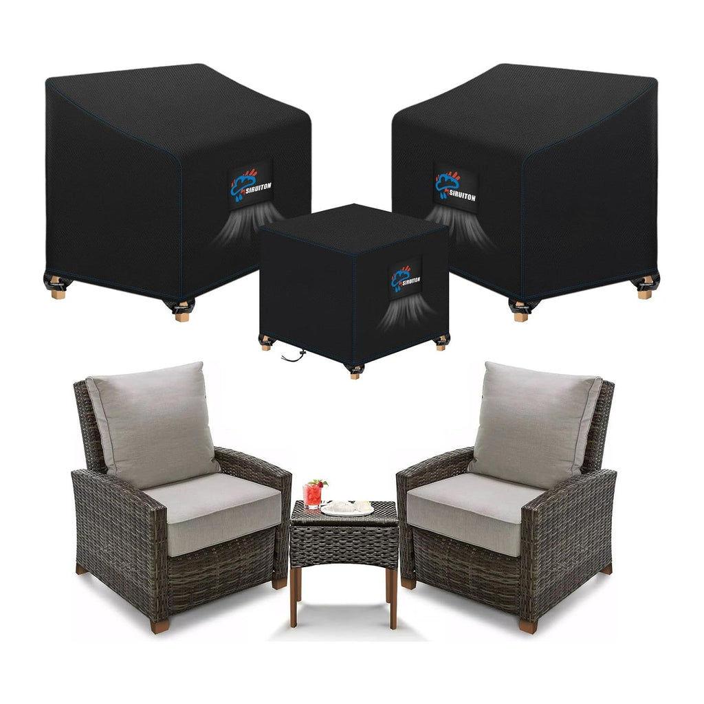 SIRUITON 3 Piece Outdoor Veranda Patio Garden Furniture Cover Set with 420D Durable and Water Resistant Fabric,Fit for Outdoor Wicker Patio Furniture Sets/Rattan Chair Conversation Sets-Balck