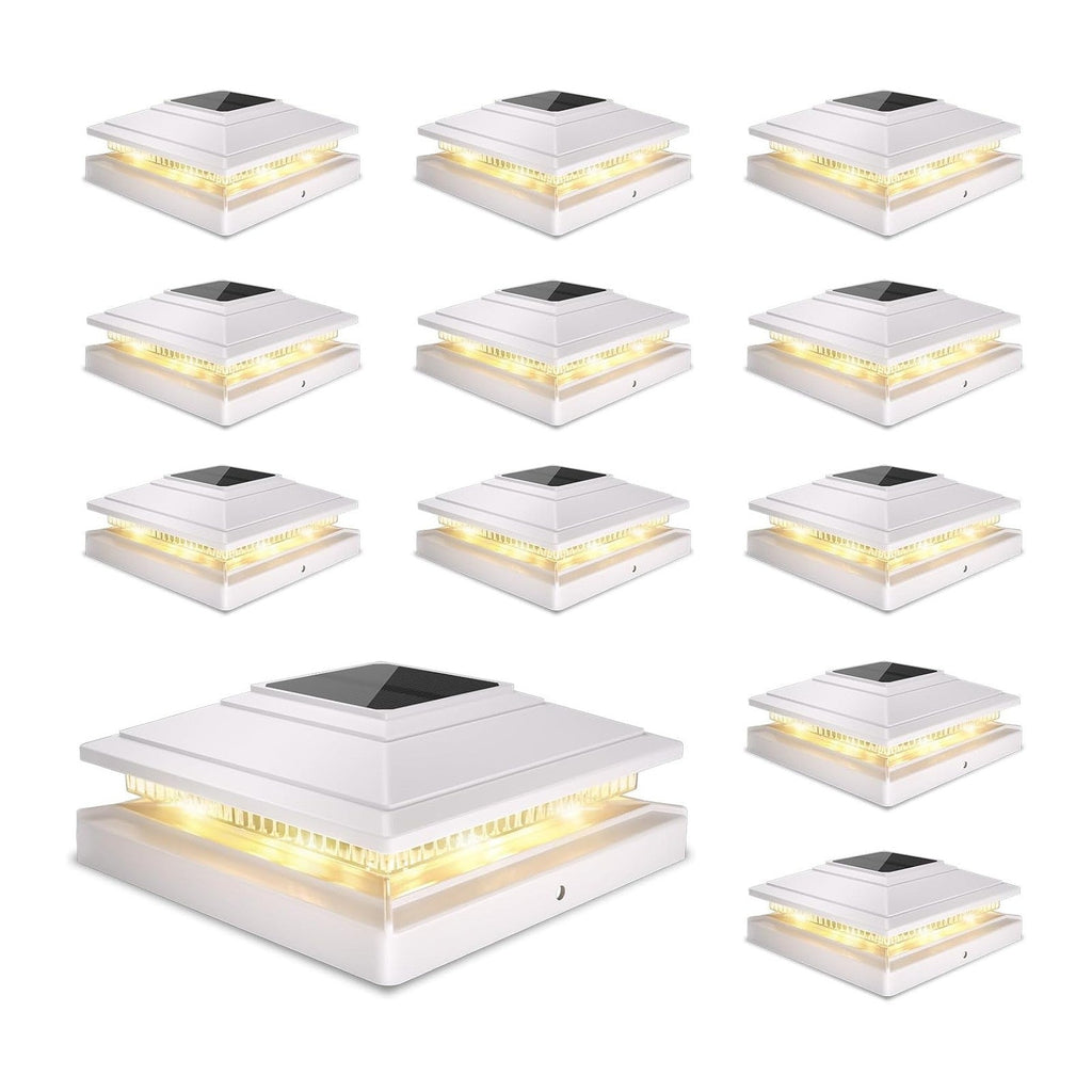 Solar Post Cap Lights 12pack,Warm & Cool Light,for 4x4 5x5 6x6 Posts White