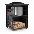 Storage Station for Solo Stove Bonfire, Yukon, Ranger, Firewood Rack Outdoor with Cover, Storage Rack for Fire Pit Accessories, with Waterproof Cover, Adjustable Shelf, Iron Black