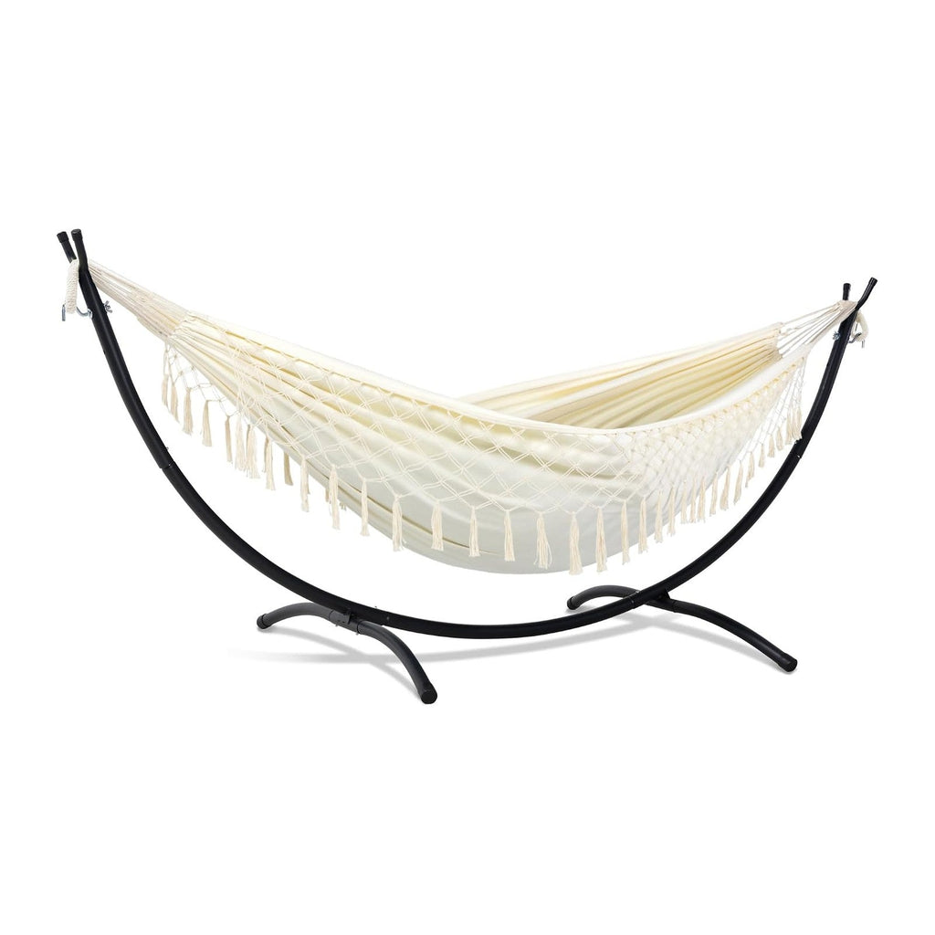 SUNCREAT Portable Outdoor Hammock with Stand Included, Double Hammock with Tassel for Outside, Beige