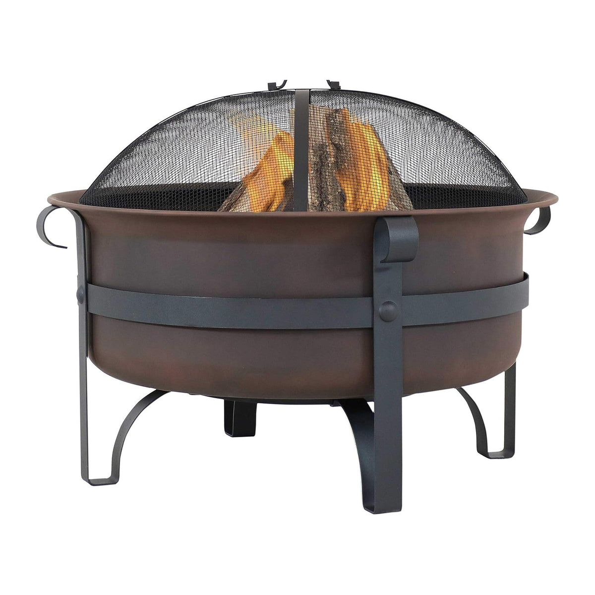 Sunnydaze Round Patio Fire Pit for Outside Wood Burning, Dark Bronze, 29"