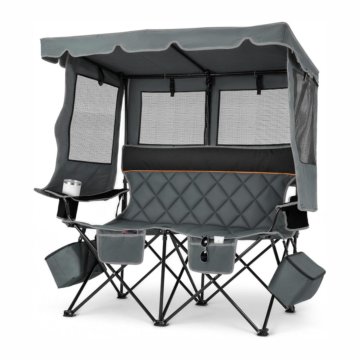 Suteck Double Camping Chair with Canopy, 660lbs Folding Loveseat with Shade