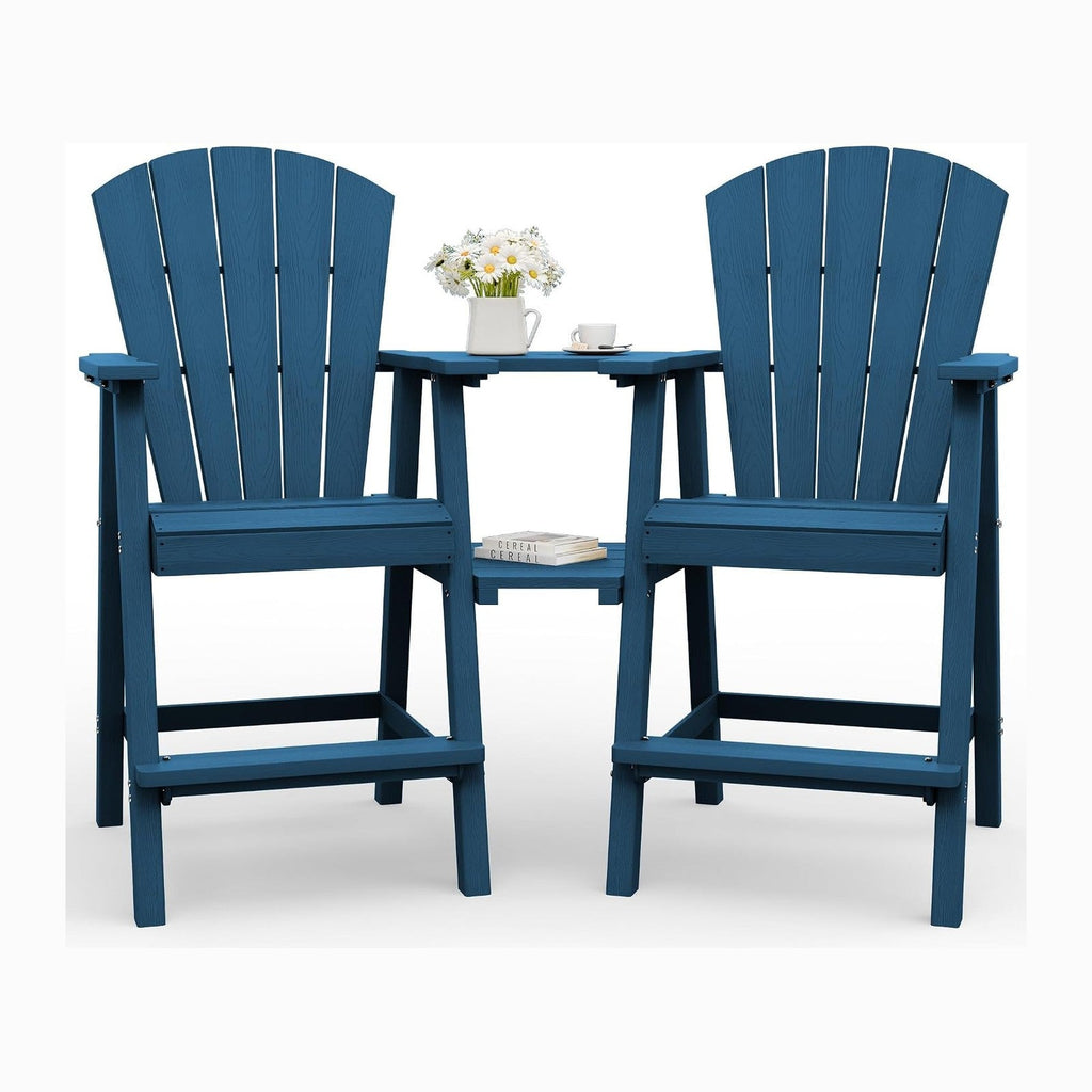 Tall Adirondack Chairs Set of 2 with Table Trays, Navy Blue