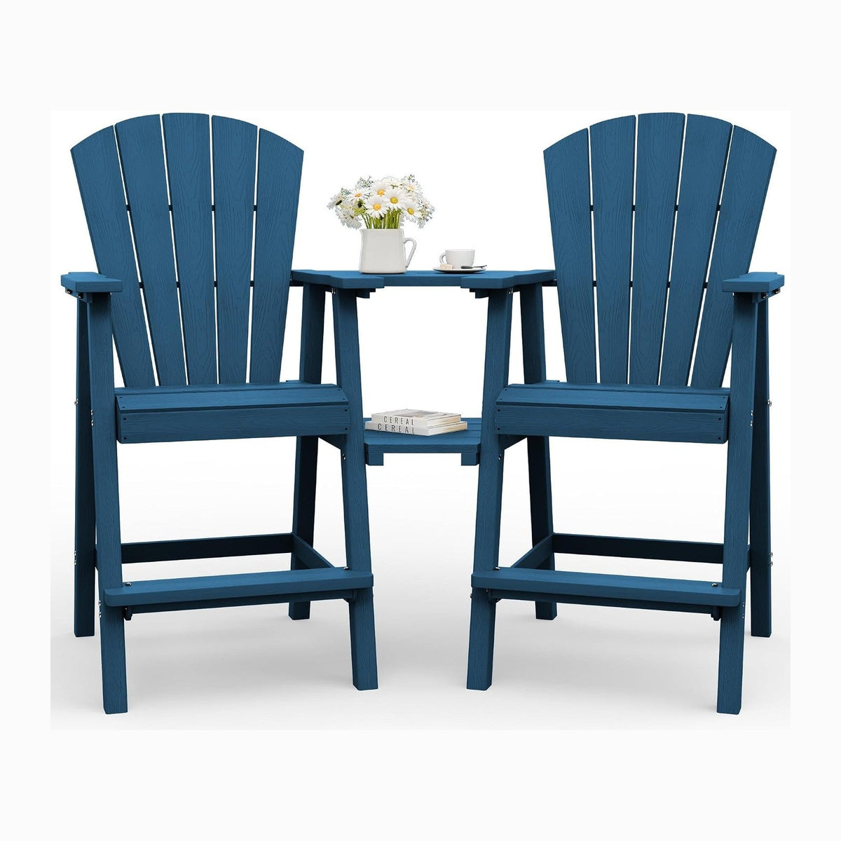 Tall Adirondack Chairs Set of 2 with Table Trays, Navy Blue