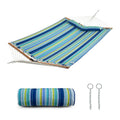 Tangkula 10.5FT Heavy Duty Double Hammock w/Detachable Pillow (Blue+Green)