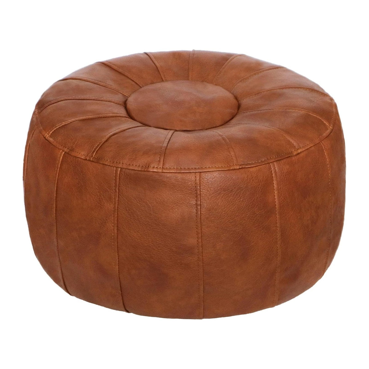 Thgonwid Unstuffed Moroccan Storage Pouf Foot Stool Ottoman Seat Handmade Faux Leather Bean Bag Floor Chair Foot Rest for Living Room, Bedroom or Balcony (Light Brown)