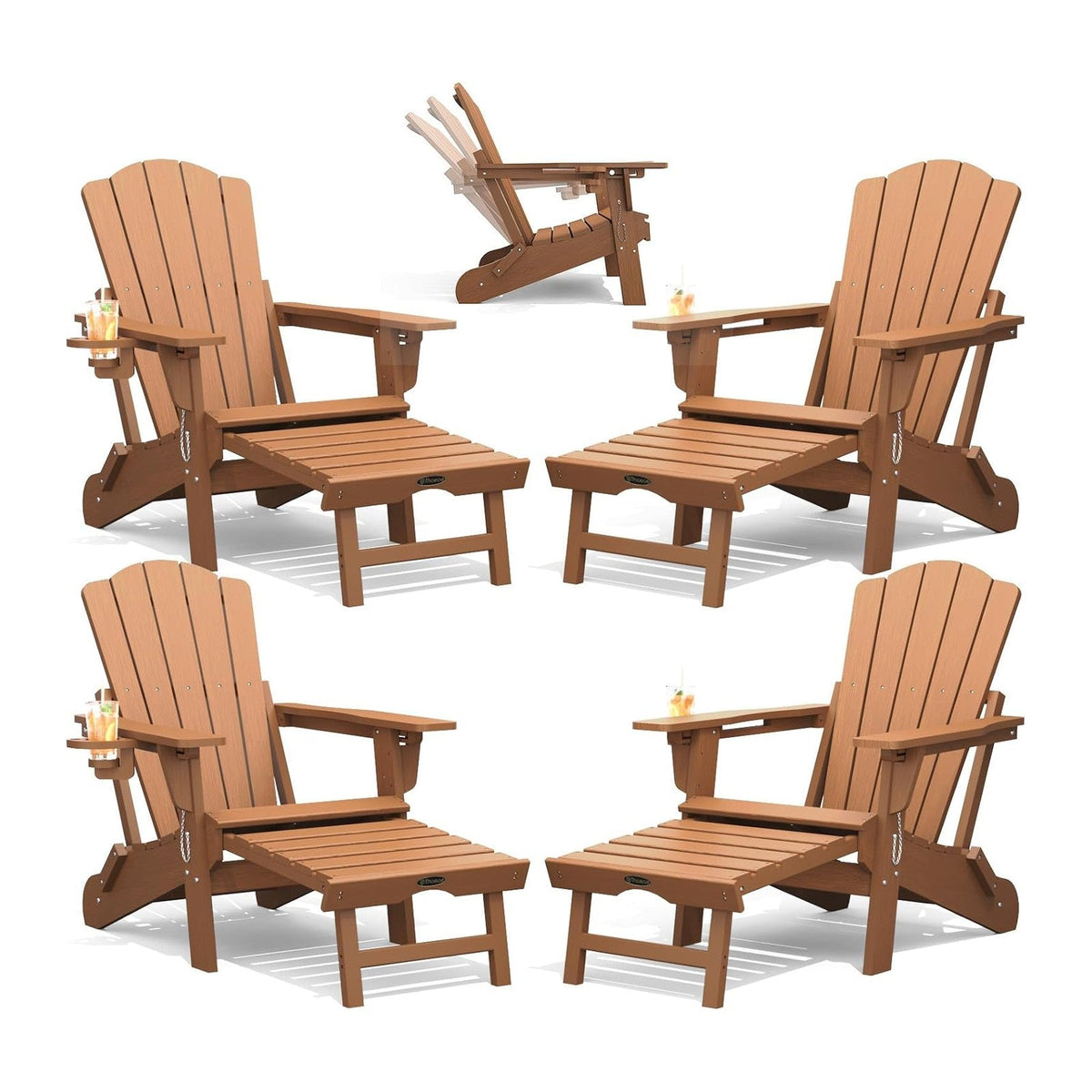 THOEOE Folding Adirondack Chairs Set of 4, Outdoor Patio Fire Pit Chairs