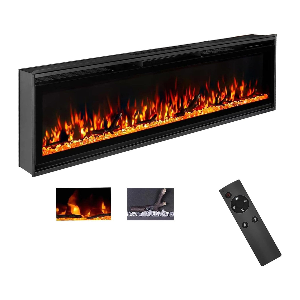 TUAN 60 Inch Electric Fireplace,Ultra-Thin Electric Fireplace Inserts,Recessed & Wall-Mounted Fireplace, Adjustable Flame, Remote Control - Linear with Timer, 750/1500W