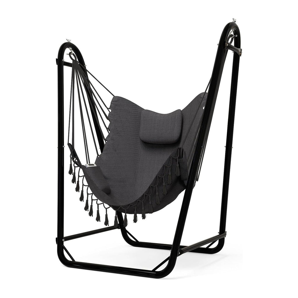 Unique U-Shaped Hammock Chair with Stand,Sturdy & Rust-Resistant,Free Gray Cotton Hammock Chair
