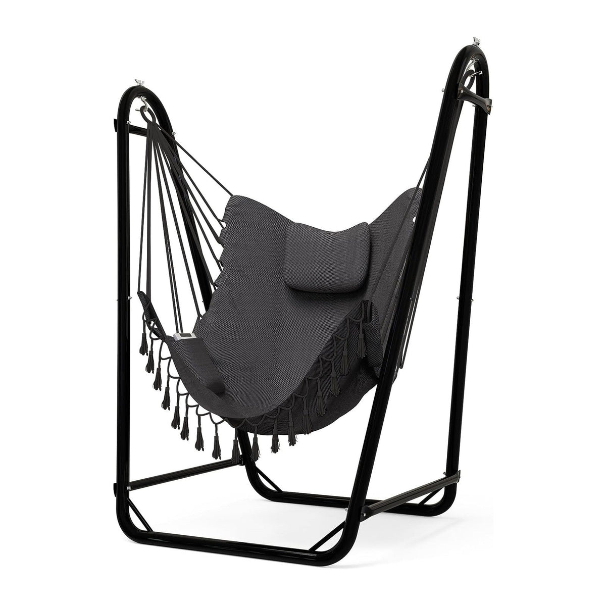 Unique U-Shaped Hammock Chair with Stand,Sturdy & Rust-Resistant,Free Gray Cotton Hammock Chair