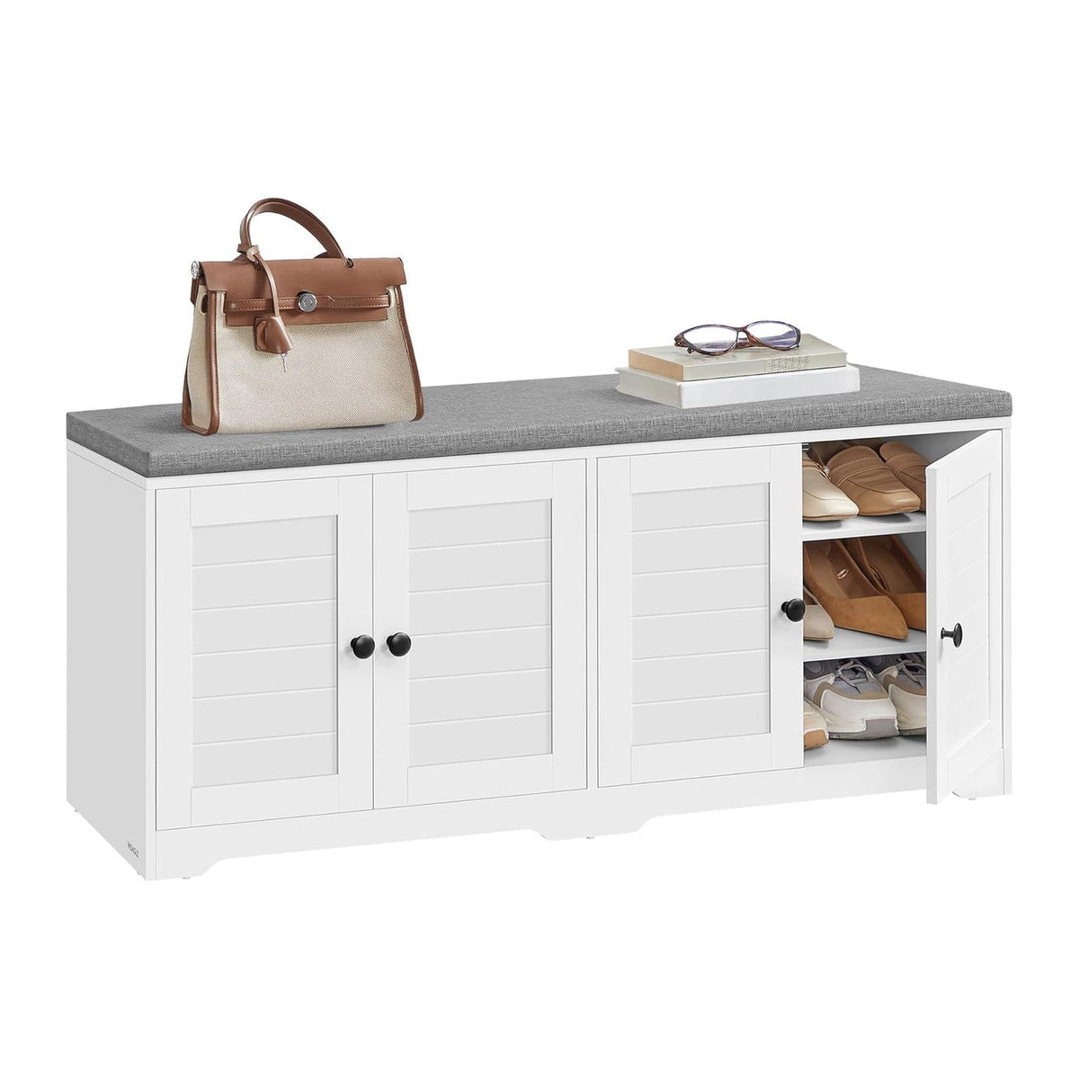 VASAGLE 3-Tier Shoe Storage Bench with Cushion, 14 x 47.6 x 20.7 Inches