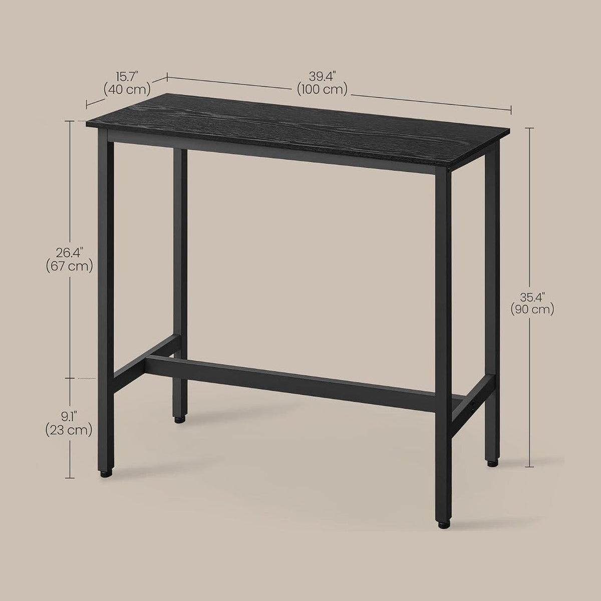 VASAGLE Bar Table, High Top Pub Table, Narrow Long, Metal Frame