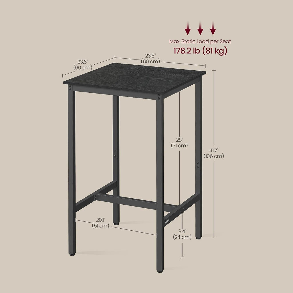 VASAGLE Bar Table, High Top Pub Table, Square, Metal Frame
