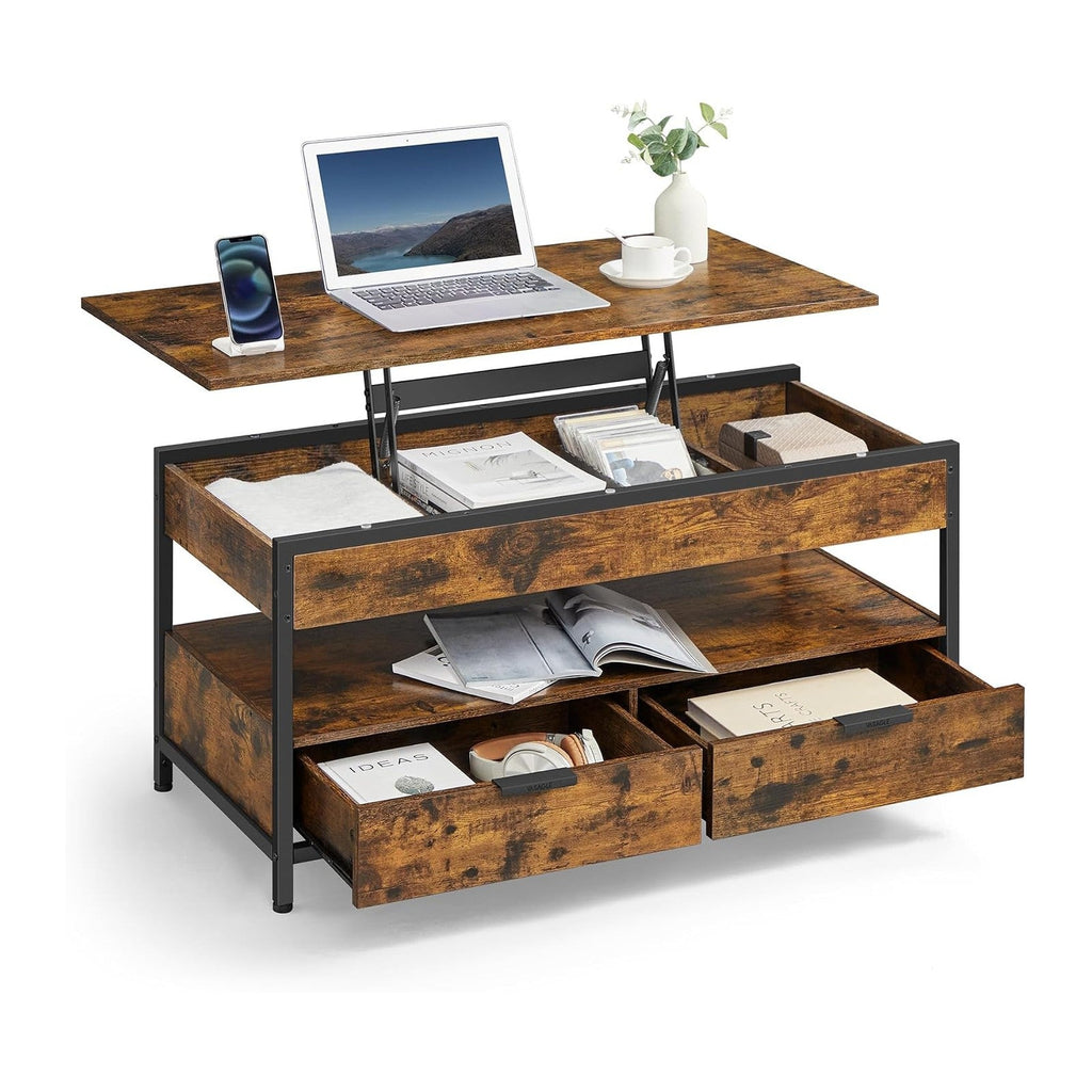 VASAGLE Lift Top Coffee Table with Storage Drawers, Hidden Compartments