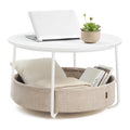 VASAGLE Round Coffee Table with Storage, Fabric Basket, Metal Frame
