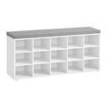VASAGLE Shoe Bench with Cushion, 15 Compartments, 11.8 x 41.3 x 18.9 Inches