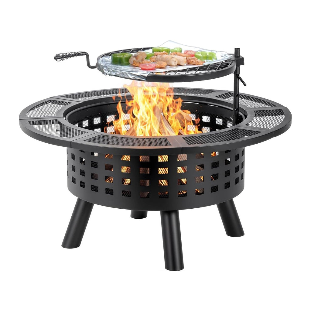 Verdeluxe 36 inch Outdoor Fire Pit with Cooking Grate 3-in-1 Fire Pit Table