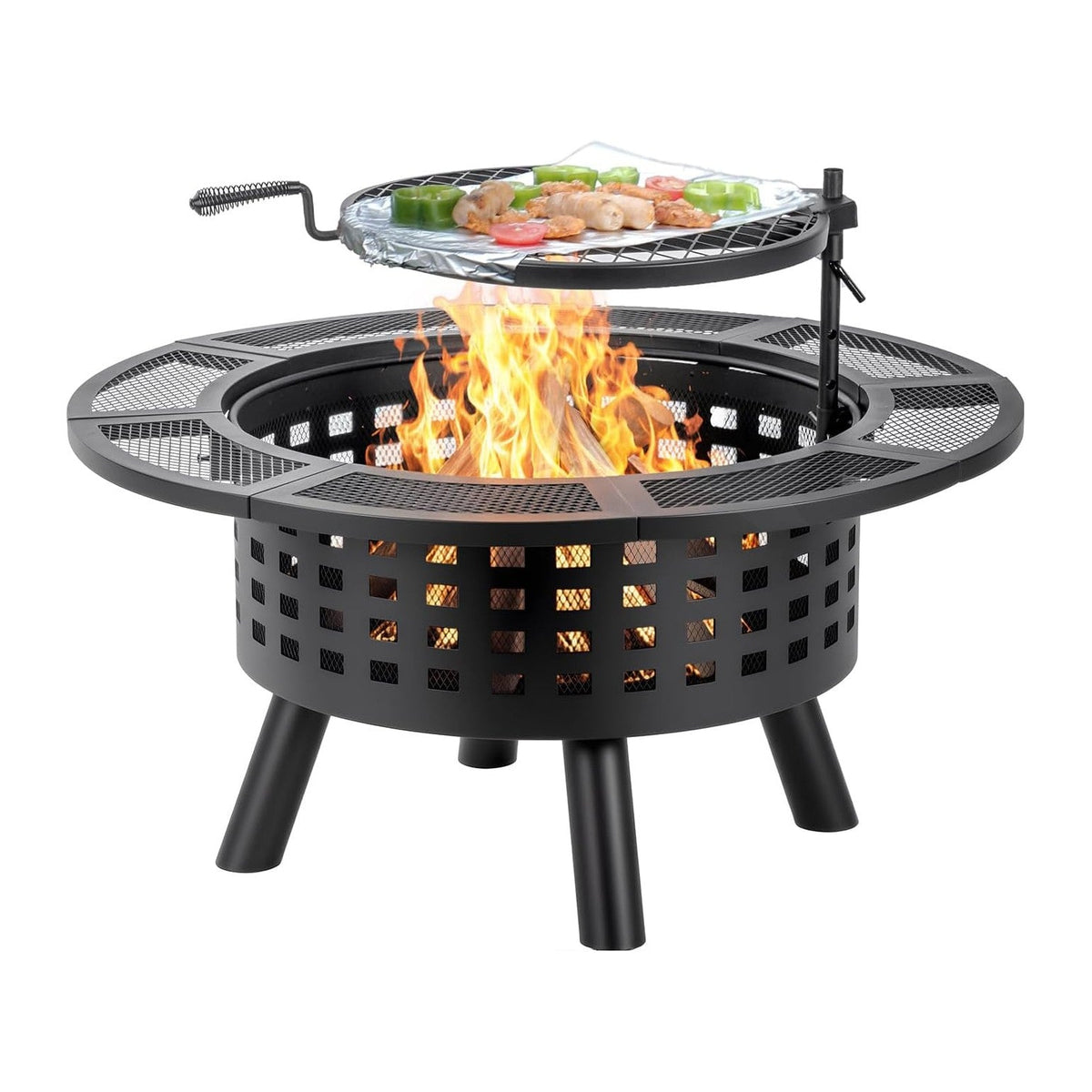 Verdeluxe 36 inch Outdoor Fire Pit with Cooking Grate 3-in-1 Fire Pit Table