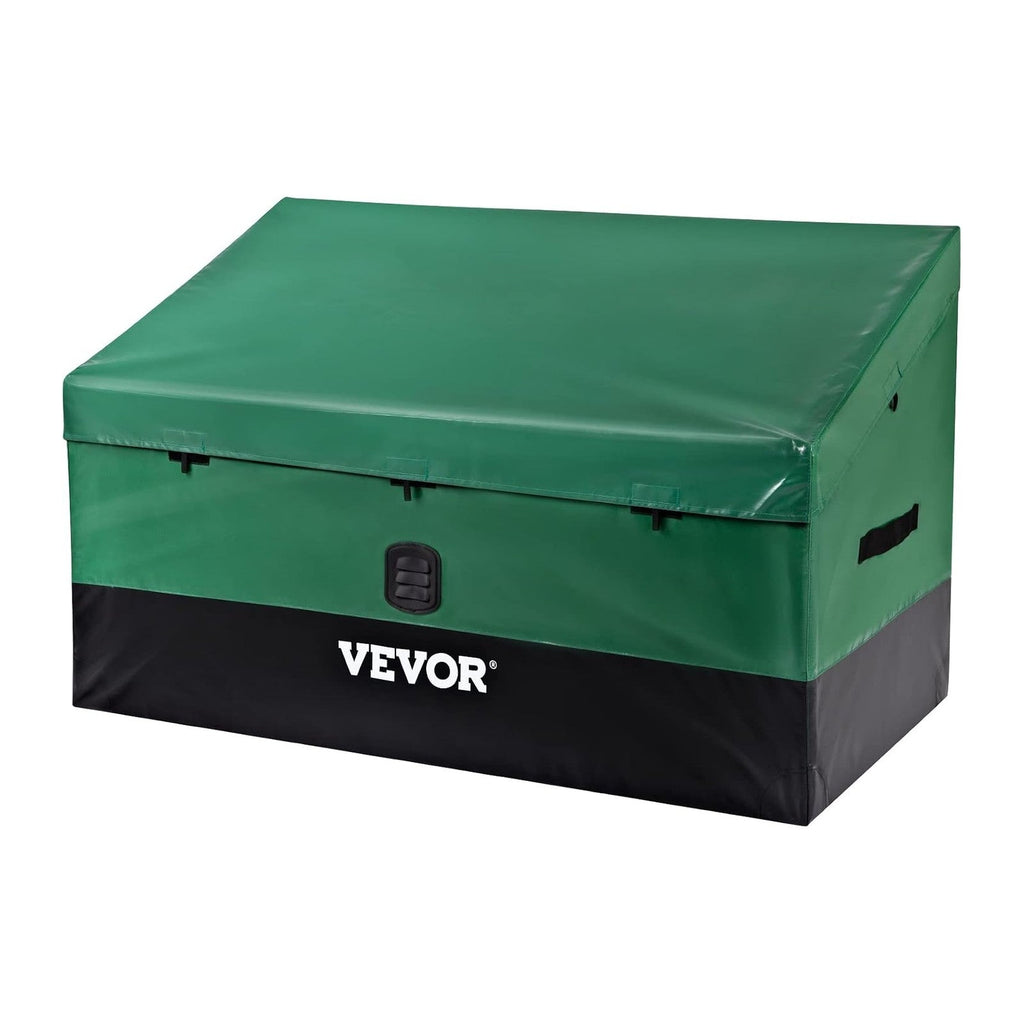 VEVOR Outdoor Storage Box, 150 Gallon Waterproof PE Tarpaulin Deck Box w/Galvanized Frame, All-Weather Protection & Portable, for Camping, Garden, Poolside, and Yard, Black & Green