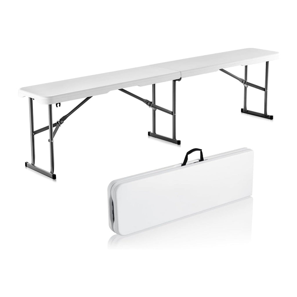 VEVOR Plastic Folding Bench, 6ft Portable Folding Bench, Smooth High Density Polyethylene Waterproof Outdoor Bench, Picnic Camping Table with Handle for Garden Soccer Playtime, White (1 Pack)