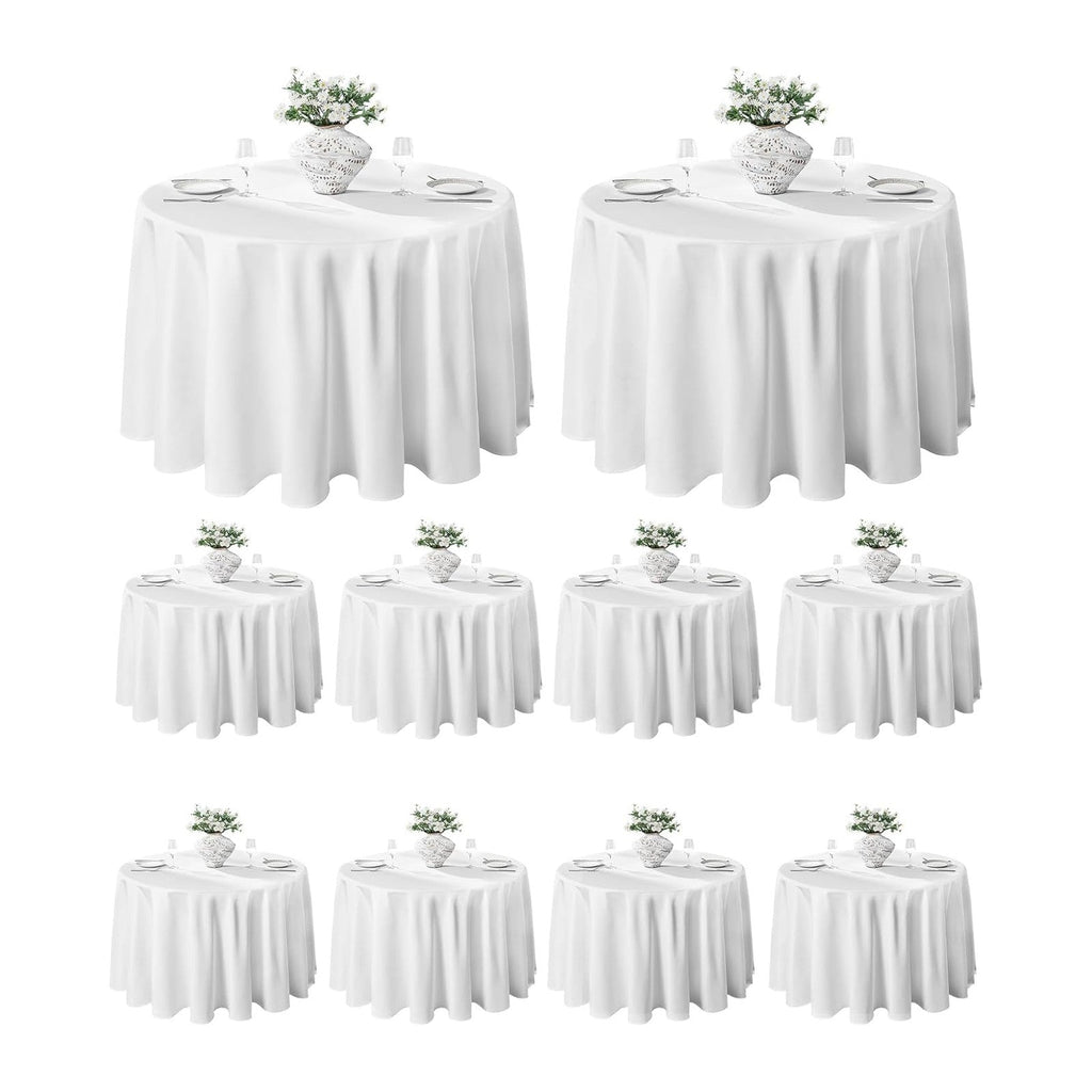 VidaFete 10 Pack 120inch Round Tablecloth Polyester Table Cloth, White