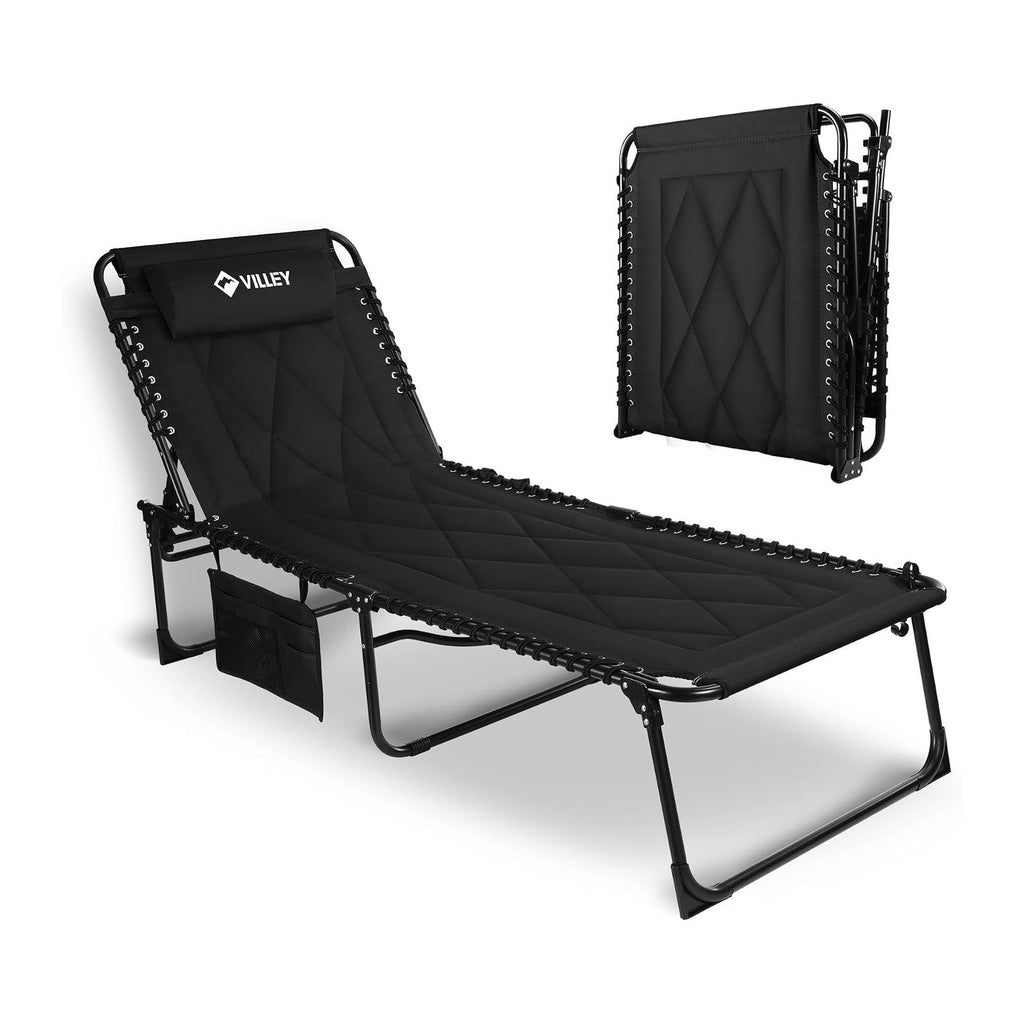 VILLEY Oversized Padded Chaise Lounge with Cushion, Foldable Recliner