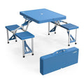 VINGLI 4 Ft Camping Picnic Table Set with 4 Seats with Umbrella Hole Folding Lightweight Suitcase Card Table-220 Lbs Support Aluminum Frame, Plastic RV Tabletop for Barbecue,Travel,Outing,Gathering
