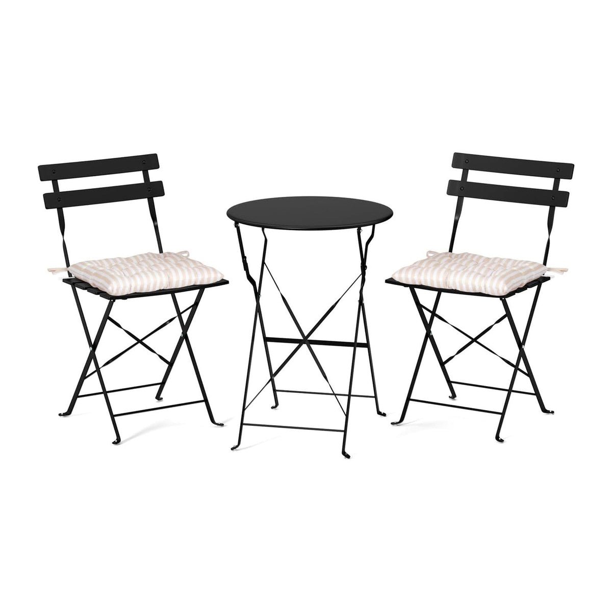 VINGLI Outdoor Folding Bistro Table and Chairs Set of 2, 3-Piece Bistro Set with Premium Steel Frame and Comfortable Cushions for Patio, Balcony, Garden, Porch, Yard, Black