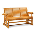 VINGLI Wooden Patio Glider, Heavy Duty 800 LBS Outdoor Glider with Cup Holders, 5 FT Wooden Glider Bench with High Backrest for Garden, Yard, Patio, Teak