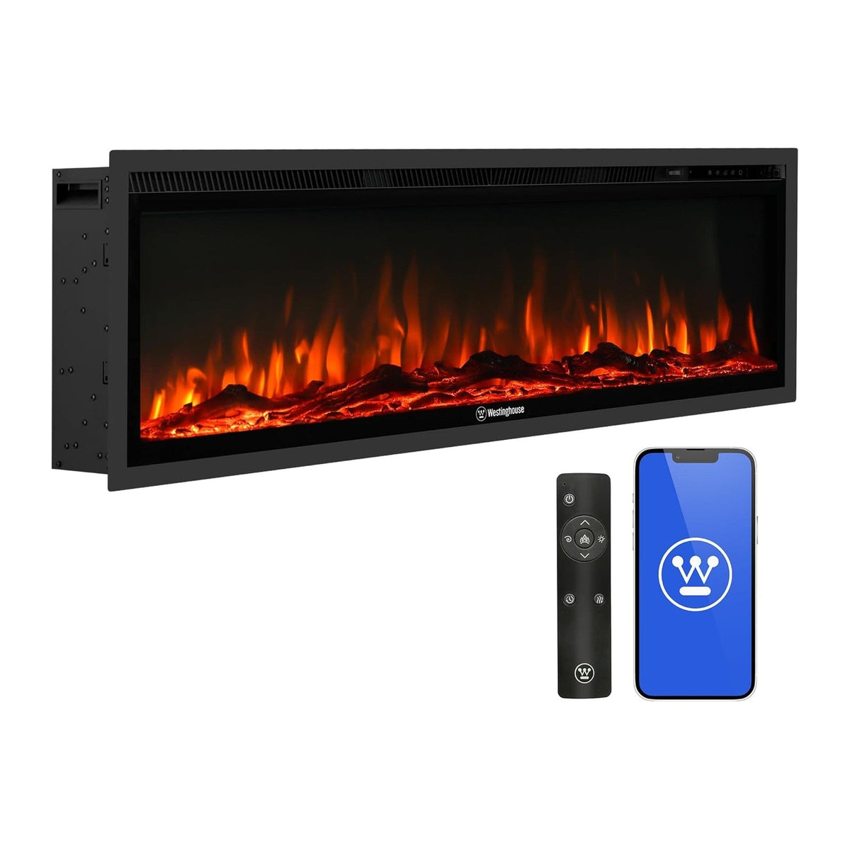 Westinghouse 50 Inch Electric Fireplace Heater, Compatible with Alexa & Google Home, Wall Mount or in-Wall Recessed Fireplace Insert, 24 Hour Timer, Color Changing Flames, 750W/1500W Indoor Heater