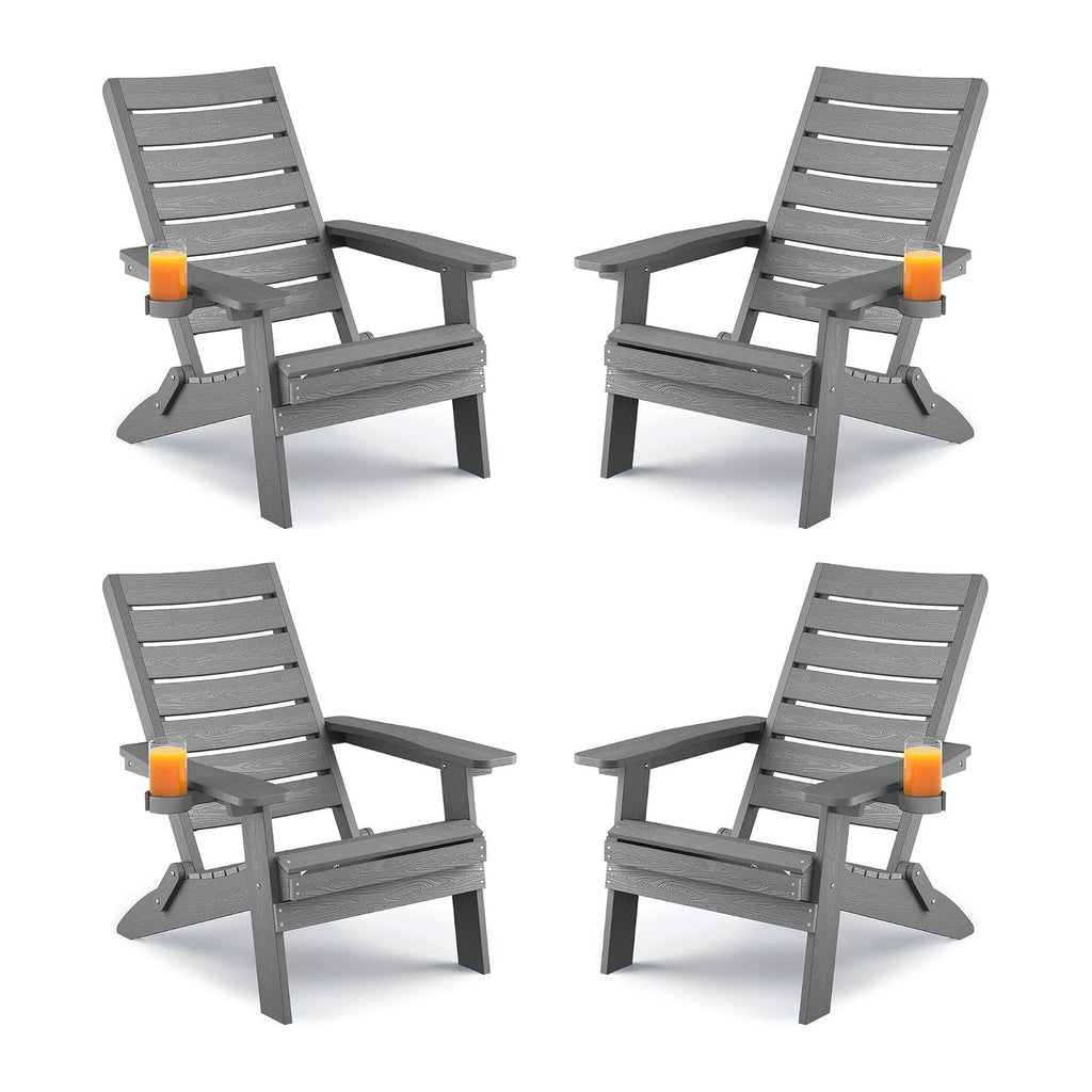 YEFU Adirondack Chair Set of 4 Outdoor, Arc Backrest & Cup Holder, Grey