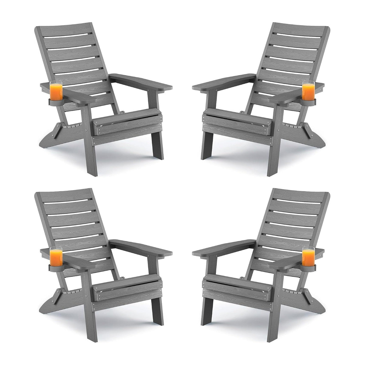YEFU Adirondack Chair Set of 4 Outdoor, Arc Backrest & Cup Holder, Grey